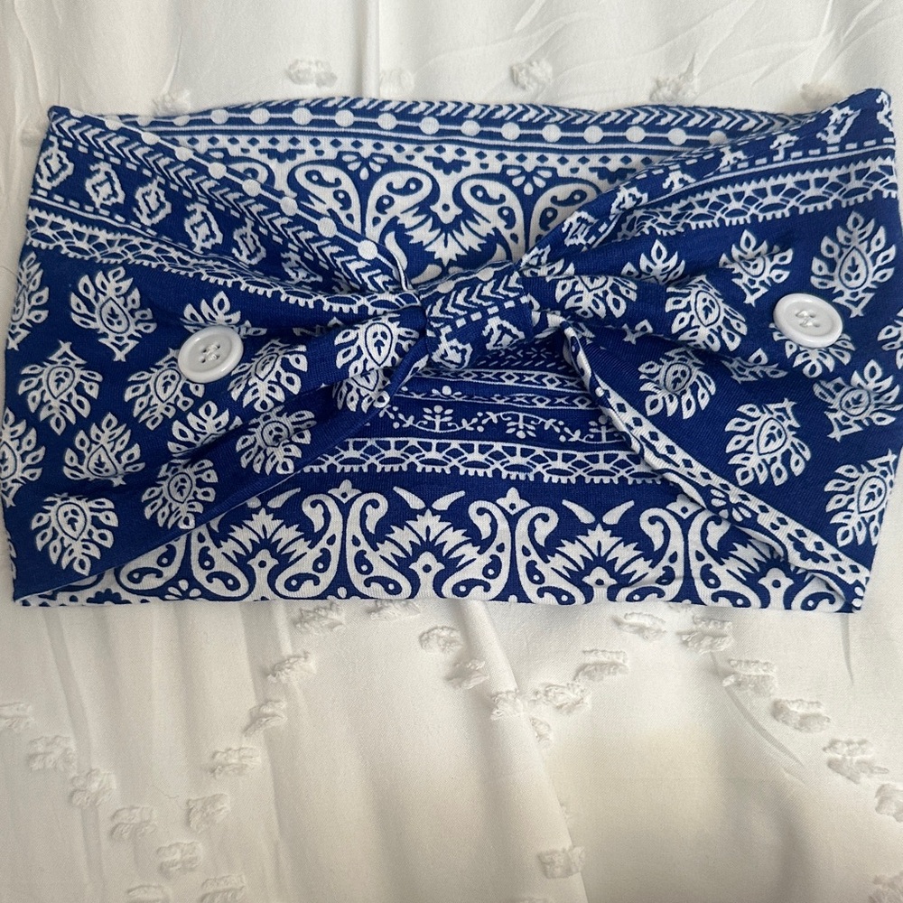Blue and White Patterned Headband